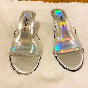 Vintage iridescent rainbow silver heels homecoming